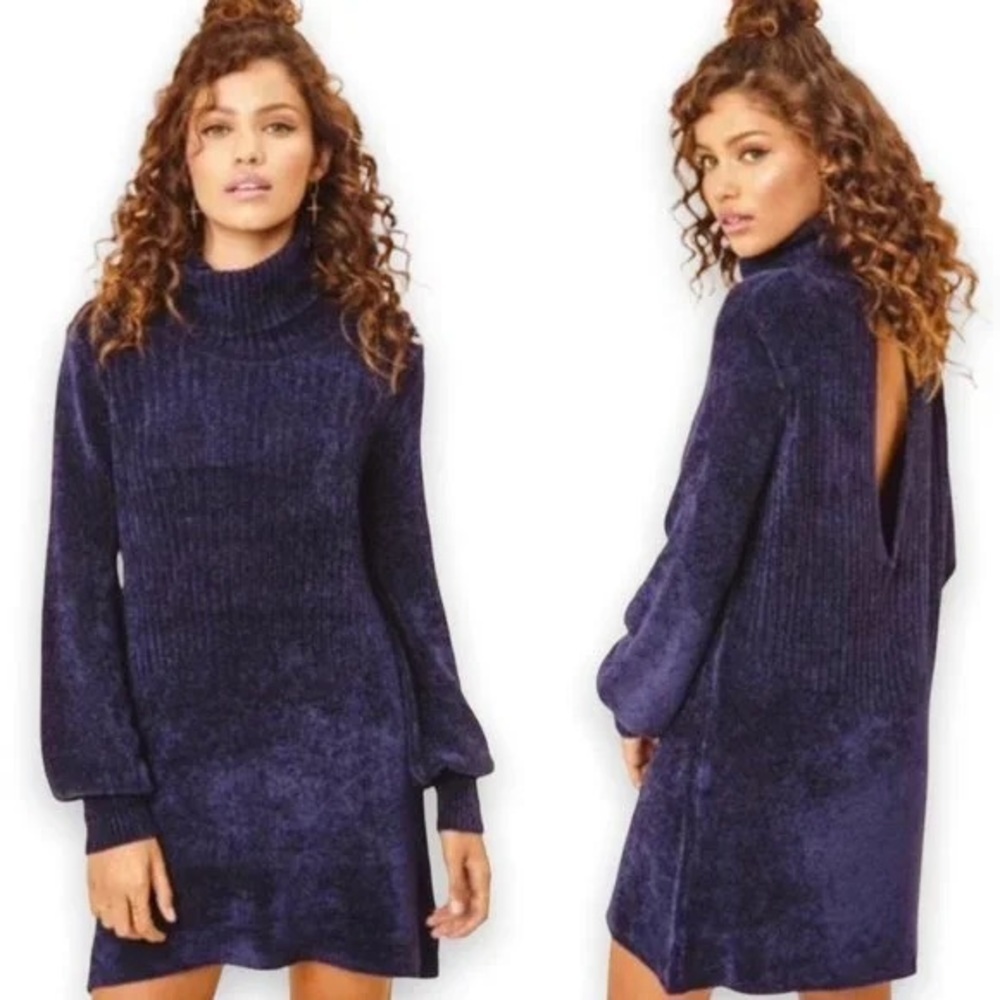 Free People New Moon Indigo Open Back Knit Dress